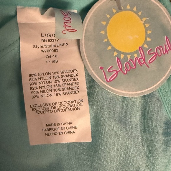 New Crochet Lace Bikini Swimsuit Top‎ Jr Women L Island Soul Swim High Neck Aqua - Picture 5 of 5